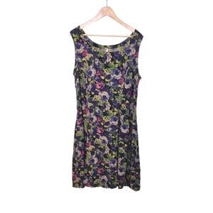 Blue Sky Summer Watercolor Floral Dress With Side Pockets And Back Ties. XL